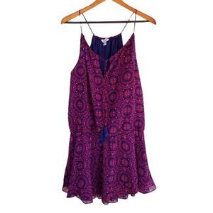 Belle + Sky Bollywood Mini Dress Medallion Tassel Tie Racerback Purple Pink Sz M